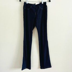 Hue Soft Stretch Boot Cut Jeans Leggings w/ Zipper Back Pocket, Navy Denim, New
